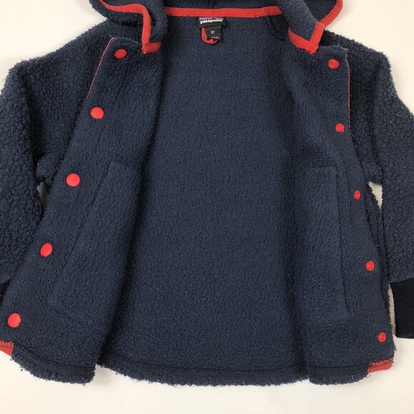 Patagonia Baby Retro Pile Fleece Snap Navy Blue Jacket Hooded Size 3T 61146 - Picture 3 of 10